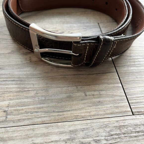 Torino Leather Belt Men's Brown Italian Embossed Calf 44 Silver - Picture 6 of 10